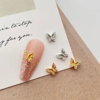 10шт Стильных выдалбливаемых украшений в виде короны и бабочки на кончиках ногтей, Поддельные стразы для ногтей, Легко наклеиваемые на дизайн ногтей