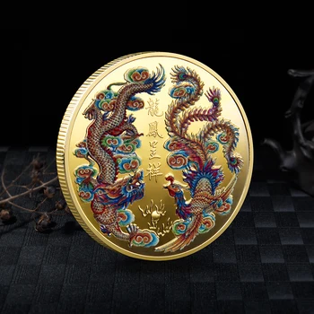 2021 Китайское традиционное процветание, принесенное Драконом и Фениксом, Позолоченная памятная монета Good Blessing 45 *3 мм с серебряным покрытием