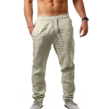 2022 Весна Лето хлопчатобумажные льняные мужские брюки Мужские дышащие шаровары однотонные брюки Уличная одежда для фитнеса Спортивные брюки Мужские