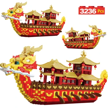 3236 шт., архитектурные блоки Mini City Royal Dragon Boat, китайские традиционные фестивальные кирпичи, Игрушки для детей, подарки