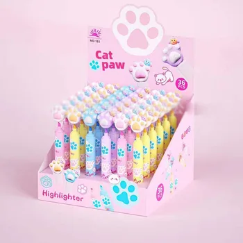 36 шт./лот Kawaii Cat Paw Highlighter CuteDrawing Фломастеры для рисования Флуоресцентная Ручка Офисные Школьные Письменные Принадлежности