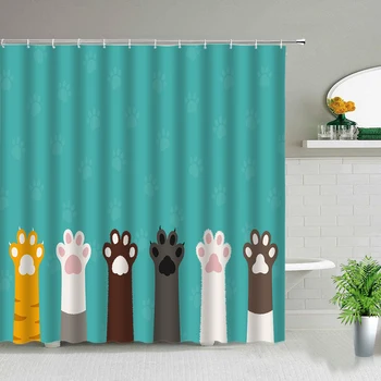 3d Водонепроницаемая занавеска для душа с принтом собачьей лапы из полиэстеровой ткани для детей Домашний декор ванной комнаты Занавески для ванны с 12 крючками