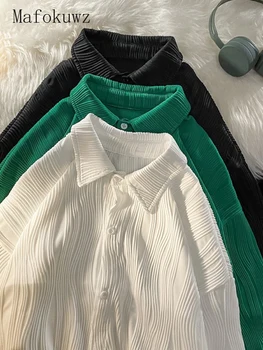Mafokuwz Летняя Мужская Верхняя одежда Из Ледяного Шелка С короткими рукавами, Дизайнерские Нишевые Трендовые Топы, Японская Уличная Стильная Шикарная куртка