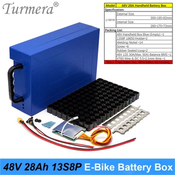 Turmera 48V E-Bike Battery Box Case 13S 30A 50A Balance BMS с Держателем 13S8P 18650 DC XT60 Plug Сварочный Никель для Использования в Комплекте Diy