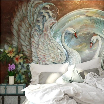 wellyu papier peint Европейская 3D трехмерная рельефная настенная декоративная роспись с изображением Лебедя и цветов papel tapiz duvar kagit