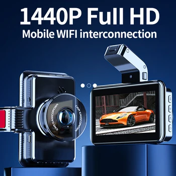 WIFI Car Dash Cam 1440P Dash Camera С Двойным Объективом, Встроенный Видеорегистратор Dashcam G-Sensor Loop Recording Мониторинг парковки