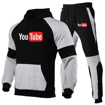 YouTube 2023 Новый мужской комплект спортивных штанов, спортивный костюм, толстовка с капюшоном + брюки, пуловер, толстовки, Спортивная повседневная одежда, комплекты из 2 предметов