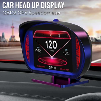 Автомобильный головной дисплей OBD2 GPS Спидометр Сигнализация превышения скорости Турбо Тормоз Тестовый наклон Измеритель наклона P2 Двухсистемная охранная сигнализация HUD