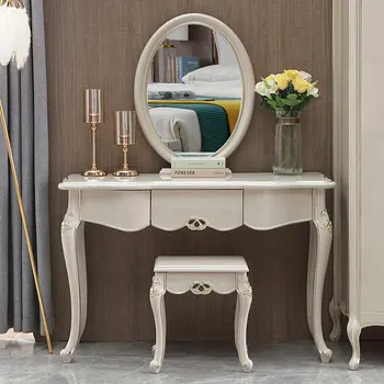 Американский легкий роскошный контрактный туалетный столик из массива дерева для спальни, кресло для макияжа, зеркало для макияжа, комбинированный европейский комод