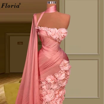 Арабские Розовые цветы Платья Знаменитостей 2021 Сказочные Вечерние платья на одно плечо, Сладкие Платья для Свадебной вечеринки Vestidos De Fiesta