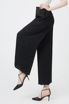 Брюки из чистого шелка, женские черные Жаккардовые брюки с темным рисунком, Контрастные прямые шелковые брюки с широкими штанинами