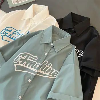 Винтажная рубашка с надписью, Корейский нишевый дизайнерский тренд, блузка с короткими рукавами, хип-хоп принт, повседневная рубашка в гонконгском стиле в стиле ретро.