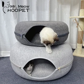 Войлочный туннель для кошек, интерактивная игрушка с несколькими кошками, Домик для сна, Съемная кровать для домашних животных, Забавное круглое гнездышко для маленьких собак, щенок