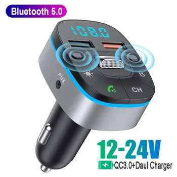 Двойной микрофон FM-передатчик Бас AUX Аудиоприемник 2 USB QC3.0 Быстрая Зарядка Автомобильное Зарядное Устройство MP3-плеер Громкой Связи Bluetooth 5.0 Автомобильный Комплект