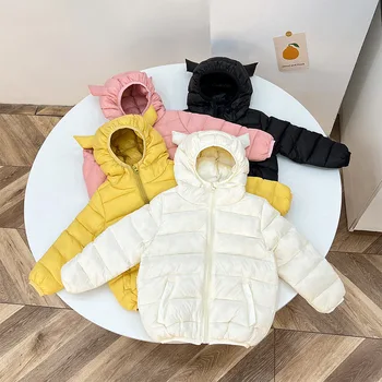 Детская осенне-зимняя пуховая куртка с капюшоном в легкомысленном стиле, новое детское теплое пуховое пальто private.