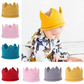 Детская шапочка с короной для девочек, вязаные пустые цилиндры для малышей, шапочка из шерстяной пряжи для новорожденных, детские Мягкие однотонные шапочки, Casquette