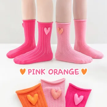 Детские носки из 3 предметов, Осенние Корейские Скрученные Хлопчатобумажные Дышащие, Впитывающие Пот Носки Для девочек Love Medium Tube, Оптовая Продажа