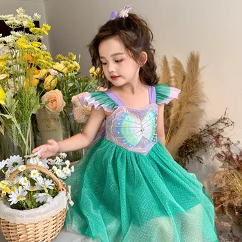 Детское платье для девочек с героями мультфильмов, летняя мода, замороженная детская принцесса Эльза, милые вечерние платья с короткими рукавами для маленьких девочек от 2 до 13 лет