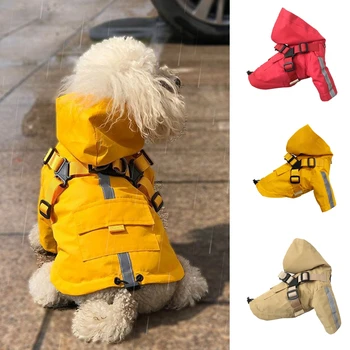 Дизайн плаща для щенков с капюшоном, водонепроницаемый с тяговым кольцом, высокая видимость, куртка-дождевик для маленьких средних и крупных собак XS ~ 2XL
