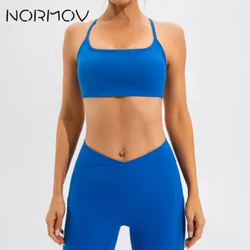 Женский спортивный комплект NORMOV Cross для йоги с V-образным вырезом на талии, Однотонный тренировочный комплект, Спортивная одежда для спортзала в карманном стиле, Женские комплекты из двух предметов