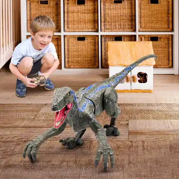 Игрушки-динозавры с дистанционным управлением, детские радиоуправляемые Электрические ходячие игрушки-динозавры юрского периода, имитирующие игрушку-Велоцираптор со светодиодной подсветкой и ревом