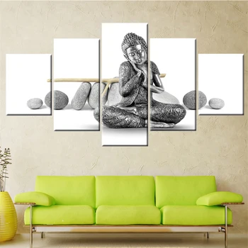 Картины из Камней Сидящего Будды для Интерьера, Настенное Искусство, Модульные Плакаты в Рамке на Стене, Картины на Холсте для Декора Гостиной