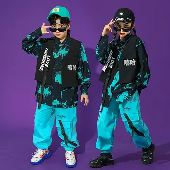 Корейский Детский топ с галстуком-краской, Брюки, Классный жилет, Джазовый танцевальный костюм, Уличная одежда для девочек и мальчиков в стиле хип-хоп, Униформа для выступлений на Подиуме