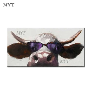Корова в очках, ручная роспись абстрактных животных ножевыми картинами, холстами, картинами в гостиной