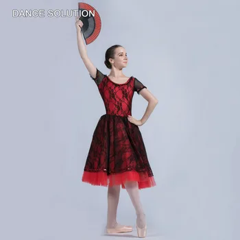 Красное балетное платье-пачка, черные кружевные балетные костюмы с короткими рукавами для женщин и девочек, одежда для выступлений на сцене, танцевальная одежда 20018
