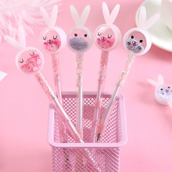 Креативные мультяшные гелевые ручки с кроликом, расшитые блестками, 0,38 мм, черная игла, Милое розовое сердечко для девочки, канцелярские принадлежности для студентов, подарок