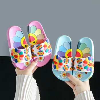 Летние детские тапочки с цветочным узором, нескользящие, дышащие, С милым рисунком для мальчиков и девочек, удобные мягкие домашние тапочки, Обувь для детей