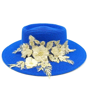 Летняя соломенная шляпа с объемным цветком, уличная пляжная панама, женская соломенная шляпа с вогнуто-выпуклым верхом для защиты от солнца