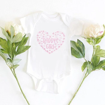 Милая Одежда для маленьких девочек Daddy's Girl, Эстетичный Комбинезон Для Новорожденных с Розовым Принтом в виде Сердца, Модный Летний Повседневный Боди Для Малышей 0-24 Месяцев