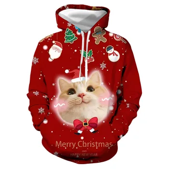 Милый котенок готовится к Рождеству, мужская одежда с принтом, детская толстовка в стиле хип-хоп, толстовка унисекс в стиле харадзюку, толстовка с капюшоном с животными оверсайз