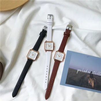 Минималистичные квадратные женские кварцевые часы Высокого качества Женские кожаные наручные часы Модный бренд Простые женские часы Подарки