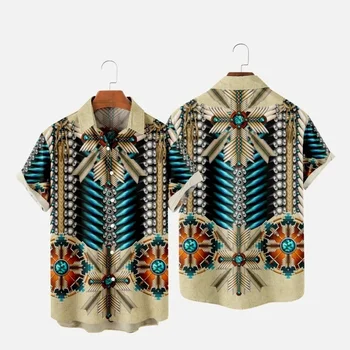 Модные мужские рубашки, однобортные удобные повседневные рубашки, Гавайские Индийские пляжные рубашки с 3D-принтом, негабаритные рубашки с коротким рукавом