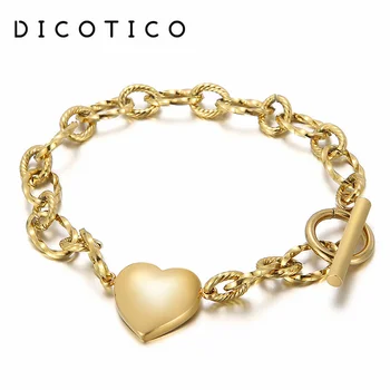 Модный женский браслет с сердечками, золотисто-серебристый браслет-цепочка из нержавеющей стали с витыми звеньями для женщин, Оптовые Ювелирные подарки