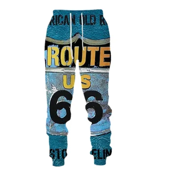 Мужские весенне-осенние брюки Route 66 с 3D принтом, модные спортивные брюки унисекс, уличные спортивные штаны для отдыха в харадзюку, штаны для бега трусцой