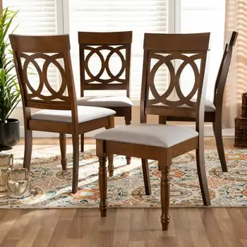 Набор обеденных стульев Lucie, обтянутых современной серой тканью и отделанных деревом орехово-коричневого цвета из 4 предметов