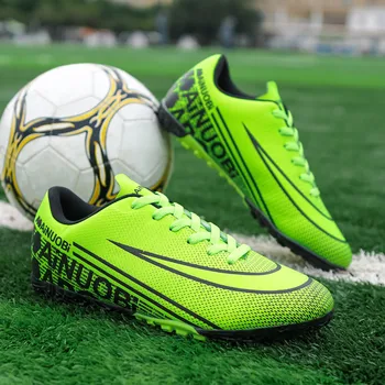 Новые модные зеленые дешевые футбольные кроссовки для детей, легкая футбольная обувь с газоном, обувь для футзала для подростков, кроссовки Chuteira Society