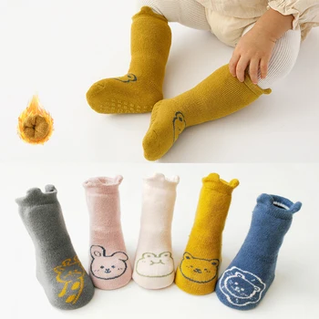 Носки для маленьких девочек и мальчиков, Новые зимние теплые толстые детские противоскользящие носки, весенне-осенние милые хлопковые носки для малышей