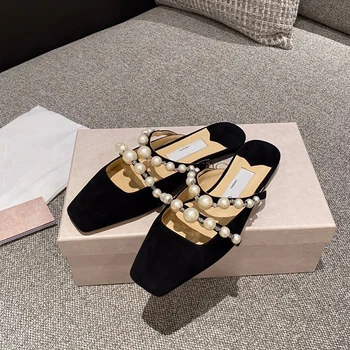 Обувь muller в европейском и американском стиле с квадратным носком; Женские новые летние кожаные сандалии на плоской подошве; тапочки Baotou; Женская обувь