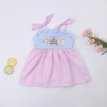 Одежда для маленьких девочек от 1 до 8 лет, юбка-комбинация с мультяшной цветочной вышивкой, детское летнее розовое платье для детей, бесплатная доставка, Пушистое голубое платье