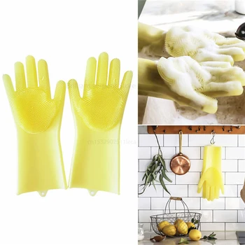Перчатки для мытья посуды Пищевая волшебная резина силиконовые перчатки для мытья посуды Кухонный Скруббер Перчатки для мытья посуды