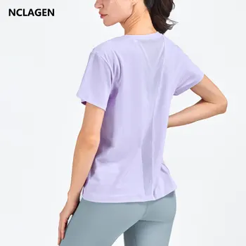 Повседневная футболка для фитнеса NCLAGEN, женский универсальный спортивный топ для спортзала, Короткий рукав, Сетка для бега, Дышащая, сухого кроя, Свободная блузка для йоги