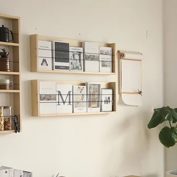 Подвесные книжные Полки Nordic Wind На стене, Креативная полка для журналов в гостиной, Простые полки для хранения книг из массива дерева