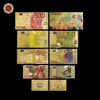Полный набор Банкнот из цветной золотой фольги, Европейская валюта Евро, фальшивые деньги, банкноты, сувенирные поделки, бизнес-подарок для коллекционирования, хобби.