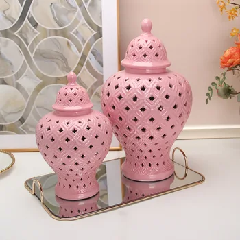 Розовая полая ваза для дома в европейском стиле, украшение для дома, украшение для гостиной, украшение для кабинета, ваза