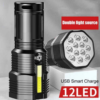 Светодиодный мощный сверхяркий фонарик с боковой подсветкой COB, уличный портативный USB перезаряжаемый фонарик, фонарь для кемпинга