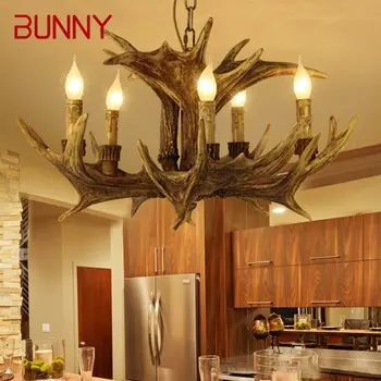 Современная люстра из оленьих рогов, светодиодная креативная подвесная лампа из смолы в стиле ретро, светильники для дома, гостиной, столовой, бара, кафе